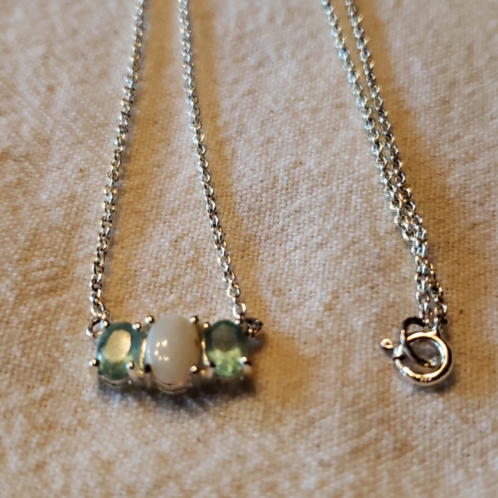 Opal and Topaz Silver Pendant with Chain